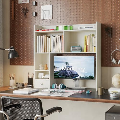 Desktop Bookshelf, 36.4" DormDesk Hutch with 5 Shelves, view 7