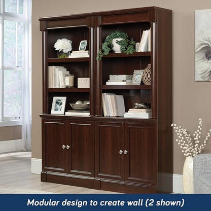 Palladia Book Shelf, Bookshelf with Storage, Library Bookcase with Doors and Adjustable Shelves, in Select Cherry finish