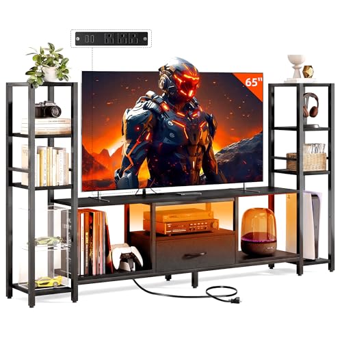 80in TV Stand Up to 65in TV 45in Tall Shelves LED PowerOutlet Black, view 2
