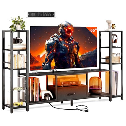 80in TV Stand Up to 65in TV 45in Tall Shelves LED PowerOutlet Black, view 2