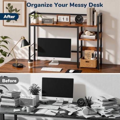 Desk Shelf, 38.6" Desk Hutch for Computer Monitor, Rustic Brown, view 7