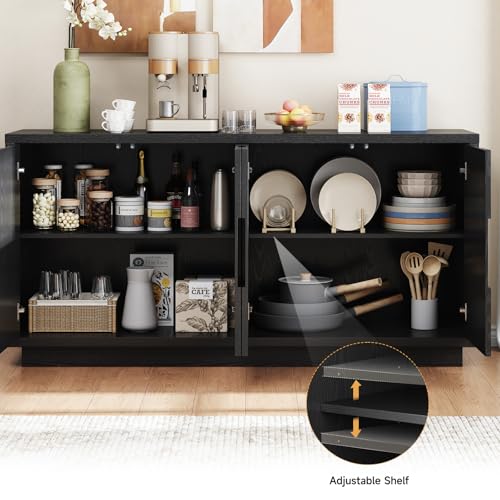 60" Sideboard Buffet Cabinet with Adjustable Shelves Storage,Black, view 5