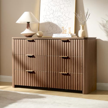 Fluted 6 Drawers Dresser for Bedroom-47.3" Wide Wooden Chest of Drawers, view 2