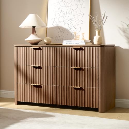 Fluted 6 Drawers Dresser for Bedroom-47.3" Wide Wooden Chest of Drawers, view 2