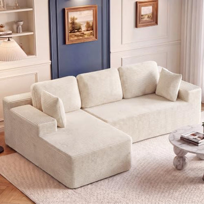 110" Boneless Sectional Couch, Modular Sectional Sofa L-Shape Couch with Deep Seat, Cloud Comfy Boneless Couch for Living Room, No Assembly Required (Corduroy, Beige)