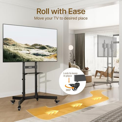 Upgraded Rolling TV Stand for 32-86 Inch TVs up to 200 lbs, Heavy Duty Mobile TV Cart with Laptop Shelf, Height Adjustable Portable TV Stands with Lockable Wheels, Max VESA 600x400mm