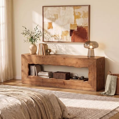 63'' Rustic Solid Wood TV Stand, Hand‑Carved Media Console, view 8