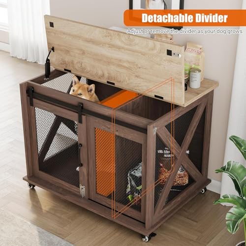 37 Inch Dog Crate Furniture for Medium Dogs with Removable Divider, view 5