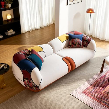 102" Oversized Modern Curved Sofa, Minimalist 4-Seat Chenille Couch for Living Room Apartment, Boneless Sectional Floor Lounge Couches with Bohemian Style Pillows, No Assembly