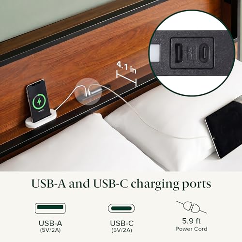 Zinus Kai Platform Bed Frame, RGB LED Lights, USB Charging Station, Full, view 6