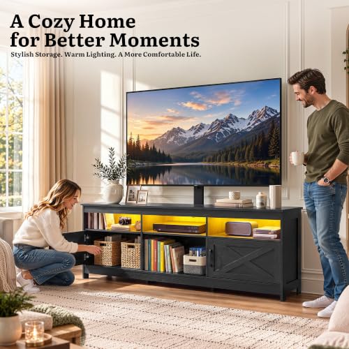 70" TV Stand with Mount, LED Lighting & Power Outlets, Black, view 4