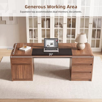 71" Walnut Executive Desk with Drawers, Home Office Desk with Storage, view 5