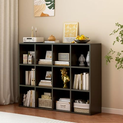 12-Cube Storage Shelf Bookcase, Black, view 3