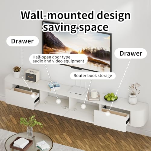 Floating TV Stand,Floating Entertainment Center (White, 78.7IN), view 8