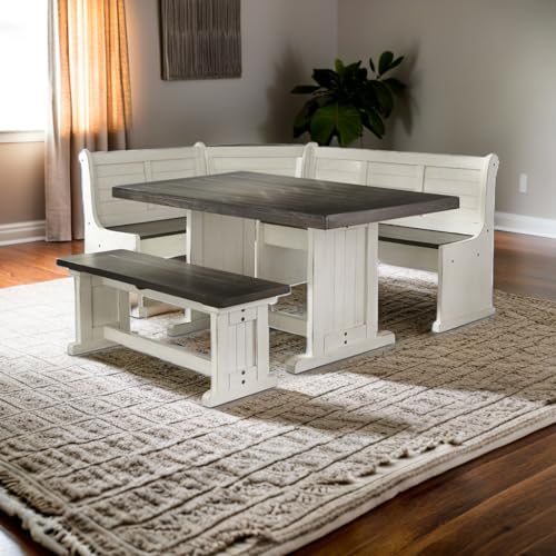 4-Pieces Dining Set Wood, Rectangular in Brown (36" H x 75" W x 56" D) for Kitchen, Dining Room with Table, Reversable Benches, and Storage Space