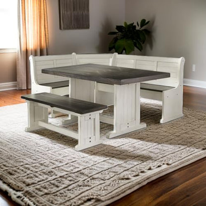 4-Pieces Dining Set Wood, Rectangular in Brown (36" H x 75" W x 56" D) for Kitchen, Dining Room with Table, Reversable Benches, and Storage Space