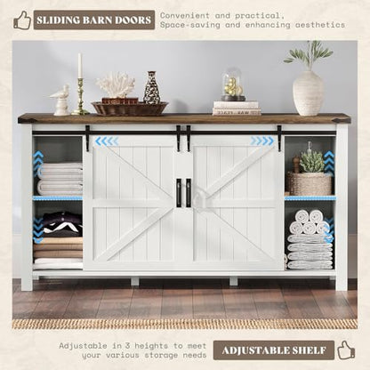 60" Farmhouse 4-Drawer Dresser with Barn Doors, Distressed White, view 6