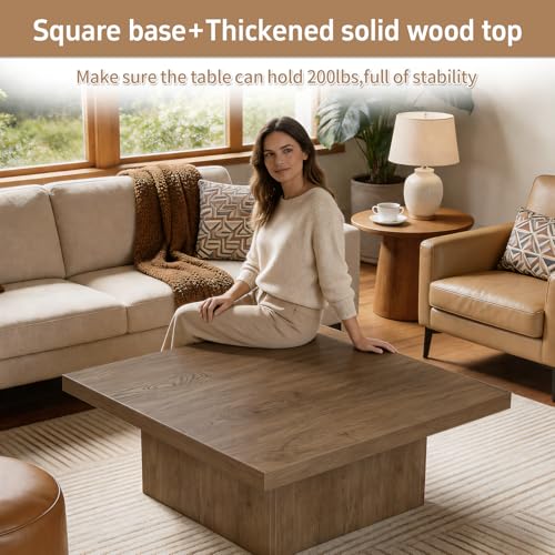 Square Coffee Table,Wooden Living Room Table,Center Table with a Large Tabletop,35.4" x 35.4",for Small Spaces, Apartments, Living Rooms, Vintage Brown