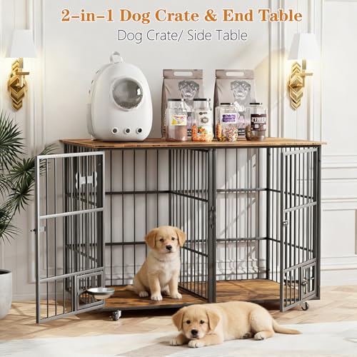 48"Dog Crate,Furniture Style Double Dog Cage with Divider for 2 Dogs, view 4