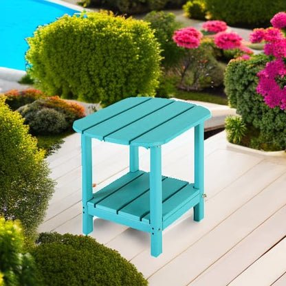 Double Adirondack Side Table, Outdoor Side Tables, End Tables for Patio, Backyard,Pool, Indoor Companion, Easy Maintenance & Weather Resistant(Turquoise)
