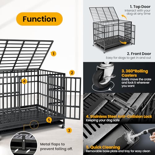 48 Inch Heavy Duty Dog Crate,Upgraded Reinforced Baseplate, view 5