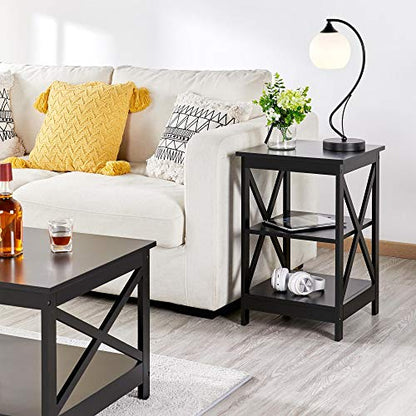 Yaheetech 41in Coffee Table and 2PCS Side Tables Set, Lift Top with Compartment and 3 Tier End Table with Storage Shelf, Living Room Coffee Table with Sofa, Black