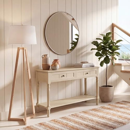 SAFAVIEH Furniture - Samantha 2-Drawer Console Table - Sand - Solid Wood - Classic Storage Design - Ideal for Entryway, Living Room, Hallway, 35.8" W x 13.8" D x 29.5" H (AMH5710J)