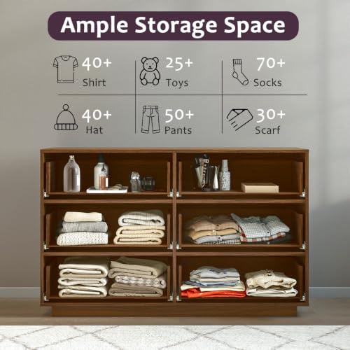 6-Drawer Dresser for Bedroom, 47.2" Wide, Wooden, Light Walnut, view 6