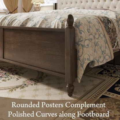 Luxury Queen Size Bed Frame with Upholstered Tufted Headboard,Walnut, view 7