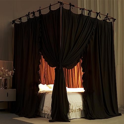 4 Corners Post Princess Curtain Bed Canopy Double Layer Cozy Mosquito Net Mesh, view 7