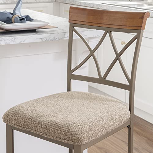 Powell Hamilton Metal 24.5 Inch Seat Height Counter Stool with Beige Upholstered Seat and Cherry Wood Accented Back