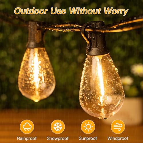 S11 100FT Outdoor String Lights with Remote, Plug in Waterproof Connectable 3 Modes Dimmable Timers Patio Lights with 48+2 LED Spare Bulbs, Dusk to Dawn Outdoor Light for Outside Bistro Yard