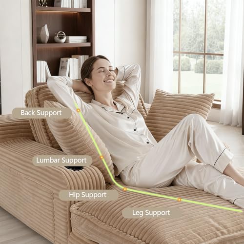 67" Oversized Chaise Lounge Chair Indoor, Soft Boneless Cloud Couch, Camel, view 6