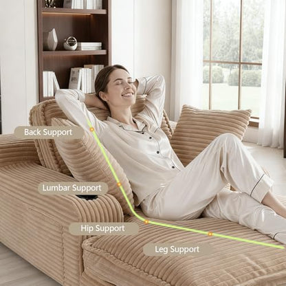 67" Oversized Chaise Lounge Chair Indoor, Soft Boneless Cloud Couch, Camel, view 6