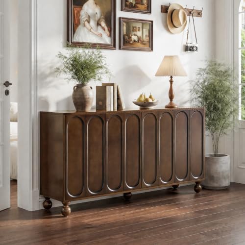 60" Wood-Grain Sideboard Buffet Cabinet with Storage,3D Arched,Walnut, view 7