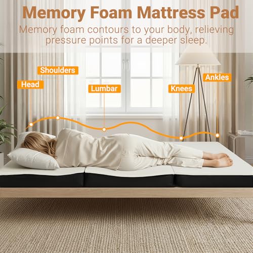 Foldable Mattress Twin, Memory Foam Tri Fold Mattress with Removable Washable Cover, 4 inch Folding Floor Mattresses Nap Pad for Guest, RV, Travel, Camping, White, 75"x38"x4"