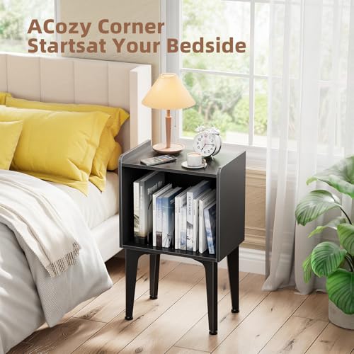 Record Player Stand, Vinyl Record Storage Table, Small Space Record Player Organizer Shelf, Turntable Stand Holds up to 100 Albums, for Bedroom Living Room, Black