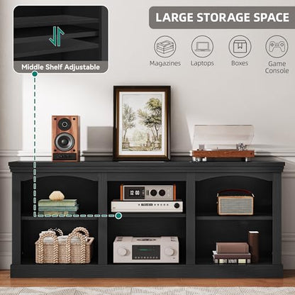 70" Farmhouse TV Stand with Storage for 75/80 Inch TVs, Black Oak, view 4
