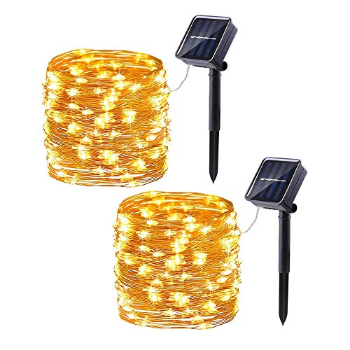 Solar String Lights Outdoor - 2 Pack Total 66ft 200LED Solar Fairy Lights Waterproof 8 Modes Twinkle Lights for Outdoor, Patio, Garden, Yard, Party, Wedding, Tree Decoration (Warm White)