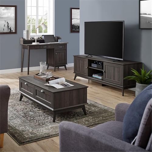 Wood Coffee Table with 2 Drawers, Smoke Oak Finish, 45 x 22 in, Engineered Wood and Metal, Durable Laminate, Scandinavian Design Living Room Table with Storage
