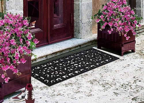 8-LB Heavy Duty Rubber Doormat 18"×48" - Won't Blow Away | Outside Front Door Mat, Mud Dirt Scraper, Non-Slip Drainage Mat for Entryway Patio Garage, All-Weather, 100% Rubber