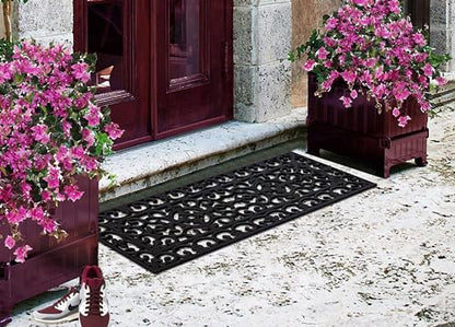 8-LB Heavy Duty Rubber Doormat 18"×48" - Won't Blow Away | Outside Front Door Mat, Mud Dirt Scraper, Non-Slip Drainage Mat for Entryway Patio Garage, All-Weather, 100% Rubber
