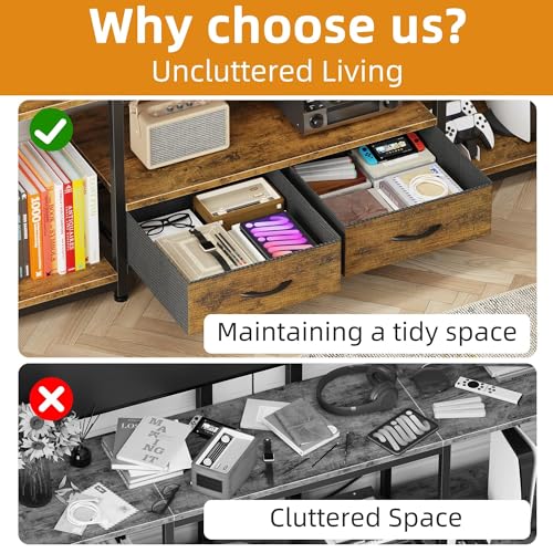 LED TV Stand with Mount and Power Outlet & Fabric Drawers for 32-85 Inches TV - Entertainment Center and Corner Tv Stand for Living Room, Bedroom- 47" Rustic Brown (Max VESA 600mm × 400mm | with Mount