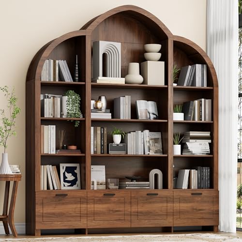 Arched Triple Wide Bookshelf, 84'' H Large Bookcase with 15 Cubby Storage, view 4