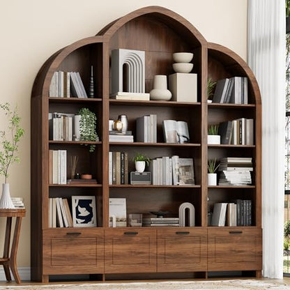 Arched Triple Wide Bookshelf, 84'' H Large Bookcase with 15 Cubby Storage, view 4