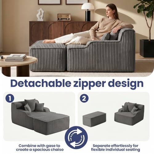 Oversized Chaise Lounge Chair Indoor, Corduroy Boneless Couch Sofa Bed, view 8