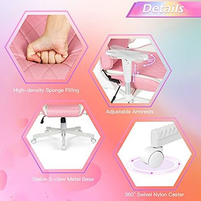 Gaming Chair, Pink Ergonomic High Back Computer Chair with Headrest & Lumbar Support, Racing Style Desk Task Rolling Chair for Home Office Gaming Working Studying