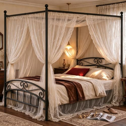 Full Size Canopy Bed Frame Black, Metal Four Posters Bed Frame, view 2