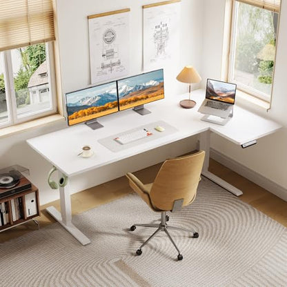 63 Inch Reversible L Shaped Electric Standing Desk, White, view 3
