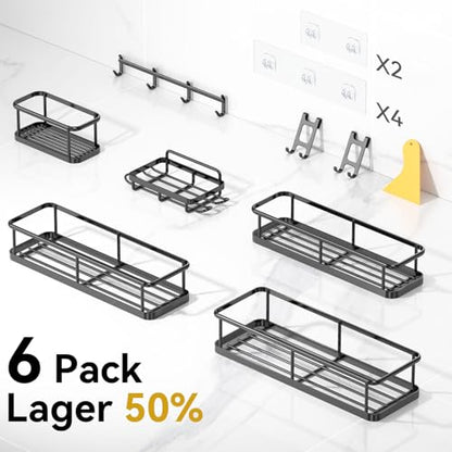 Shower Caddy Adhesive, 100% Rustproof Shower Organizer with Soap Holder, Large Capacity Shower Shelves for Inside Shower, No Drilling Bathroom Organizers and Storage for Home Decor 6 Pack